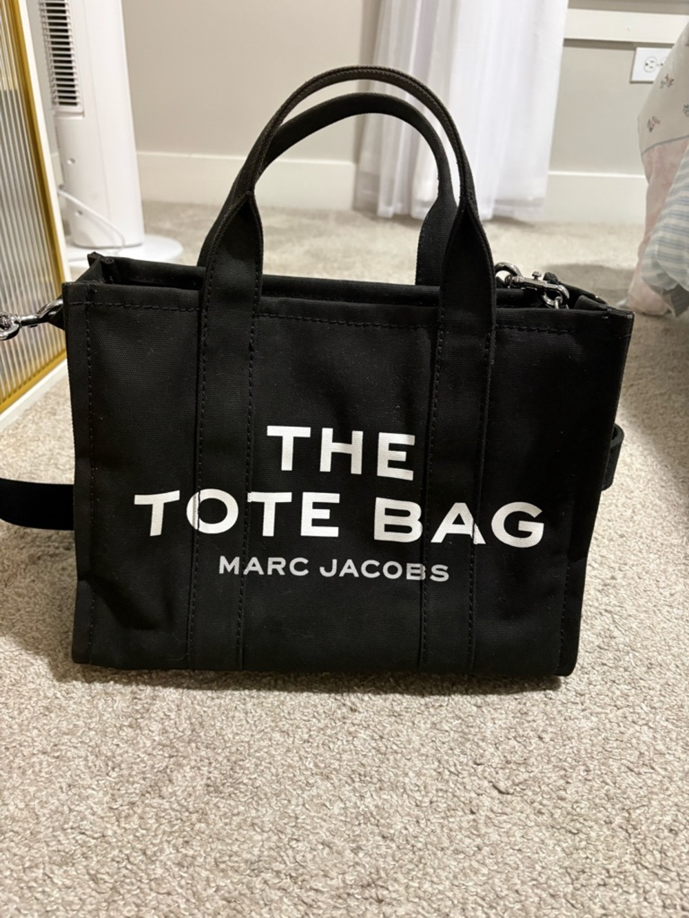 Marc Jacobs Black Canvas Duffel Tote with White Logo
